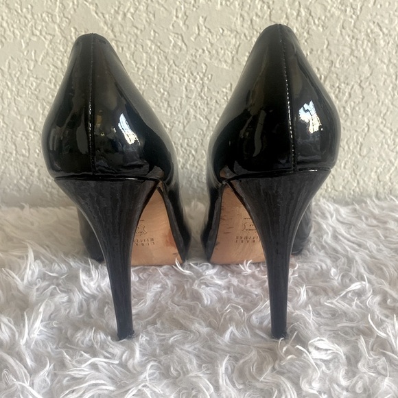 NEW-STUART WEITZMAN BLACK PATENT LEATHER PEEP TOE PUMP - Picture 6 of 9